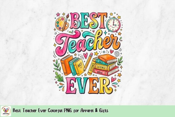 Download Best Teacher Ever Colorful PNG for Apparel &amp; Gifts - Apparel Collection