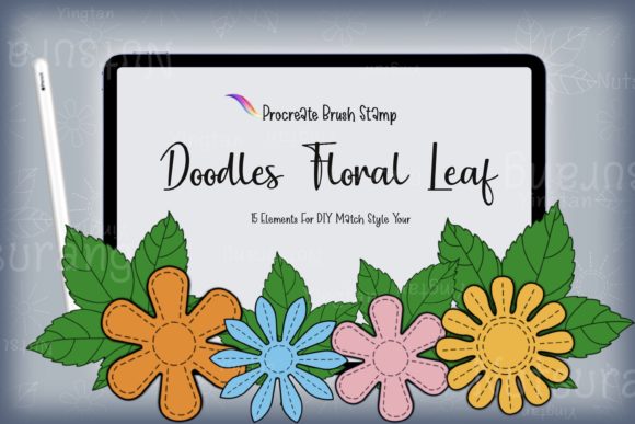 Download Floral Leaf Doodle Brush Stamp DIY Match - Premium Bundle