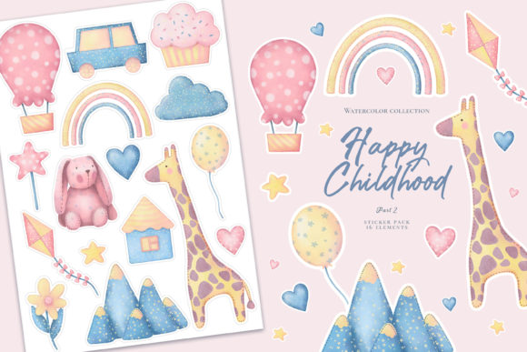 Download Happy Childhood. Watercolor Stickers. - Happy childhood Collection